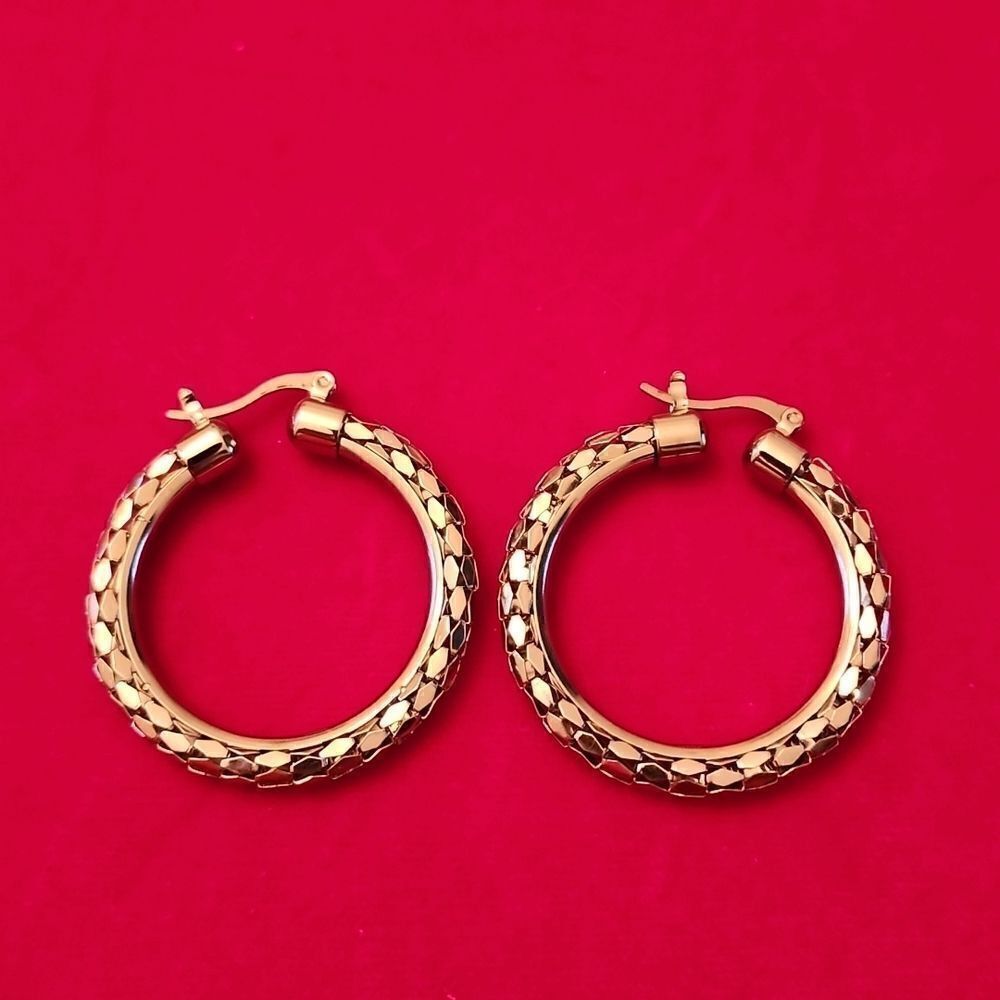 Vintage Signed DSMK Stainless Steel Hoop Earrings